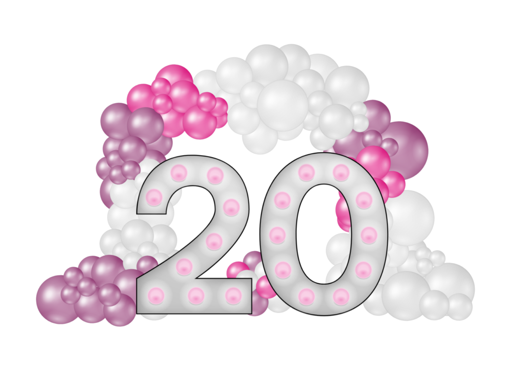 Double marqee numbers with balloons